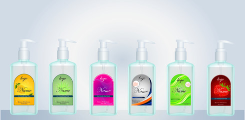 Bottle with liquid soap with label designs for your product. Plastic bottle with label ready for mock up. vector