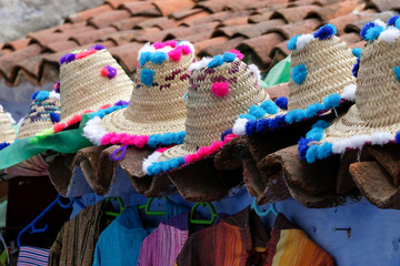 Traditional hats sale in Chefchaouen, Morocco.
