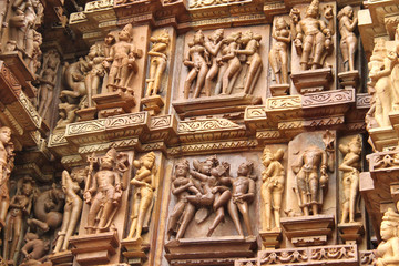 Decorations in one of the temple in KhaJuraho, India