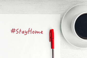 Coronavirus, covid-19. The inscription stay home on a blue background. Self-isolation and quarantine, personal protective equipment