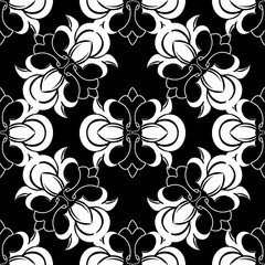 Fototapeta premium Vector tile seamless pattern. White ornament on black background
