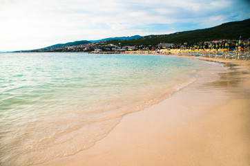 beaches near the sea. Crikvenica. the beginning of the tourist season. Vacation at sea. Breathing in the ocean