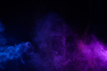 Blue and purple smoke with shiny glitter particles abstract background - 336029670