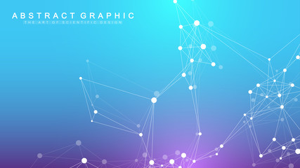 Fototapeta premium Geometric abstract background with connected line and dots. Network and connection background for your presentation. Graphic polygonal background. Wave flow. Scientific vector illustration.