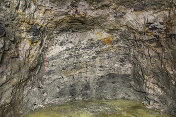 Quartz ore in mining face working