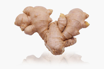 Ginger root with leaves isolated on white background, Vegetable concert - Clipping Path.