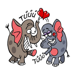 Naklejka premium Elephant in love and elephant lady blowing trunks and sending each other heart, valentines day theme, color cartoon
