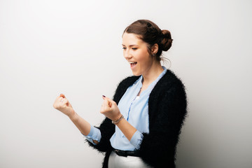 girl rejoices