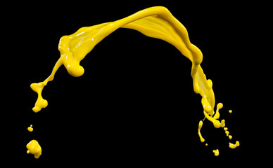 yellow paint splashes isolated on black background