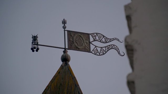 Pskov city weather vane on the roof of the fortress