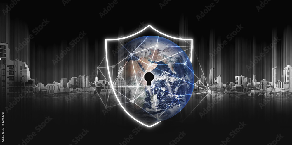 Poster global networking and big data protection with security technology. element of this image are furnis