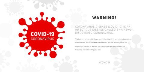 Fototapeta na wymiar Coronavirus disease (2019-nCoV or COVID-19), information banner about the infectious disease. Global epidemic threatens people's health. Vector illustration of the silhouette of virus and text