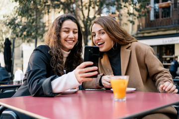 Two caucasian women having a break