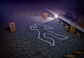 3D render of crime scene with silhouette - obrazy, fototapety, plakaty
