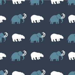 Mammoth and polar bear winter vector repeat pattern. Perfect for scrapbooking, wallpaper, stationary, homeware. Seamless print. 