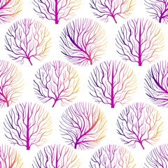 Seamless pattern with vector tree branches. Hand drawn natural illustration with stylized trees. Park and garten concept. Nature background.