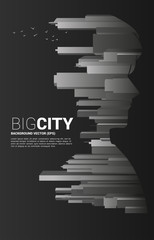 silhouette of man head from city panoramic. Concept of business people and big city concept.