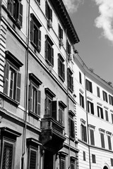 Rome street view. Black and white retro style.