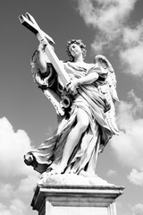 Rome angel statue, Italy. Black and white style.