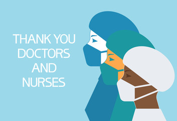 Thank you doctors and nurses.Poster.
Illustratively graphic poster with text information and graphic elements.