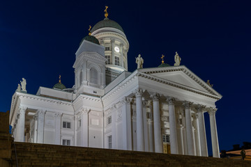 Fototapeta na wymiar Night view over Helsinki Cathedral in Senate Square
