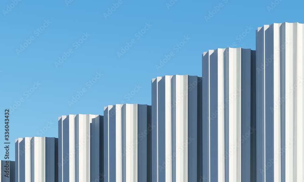 Poster concrete shape building with shadows on sky background. minimal architecture ideas concept. 3d rende