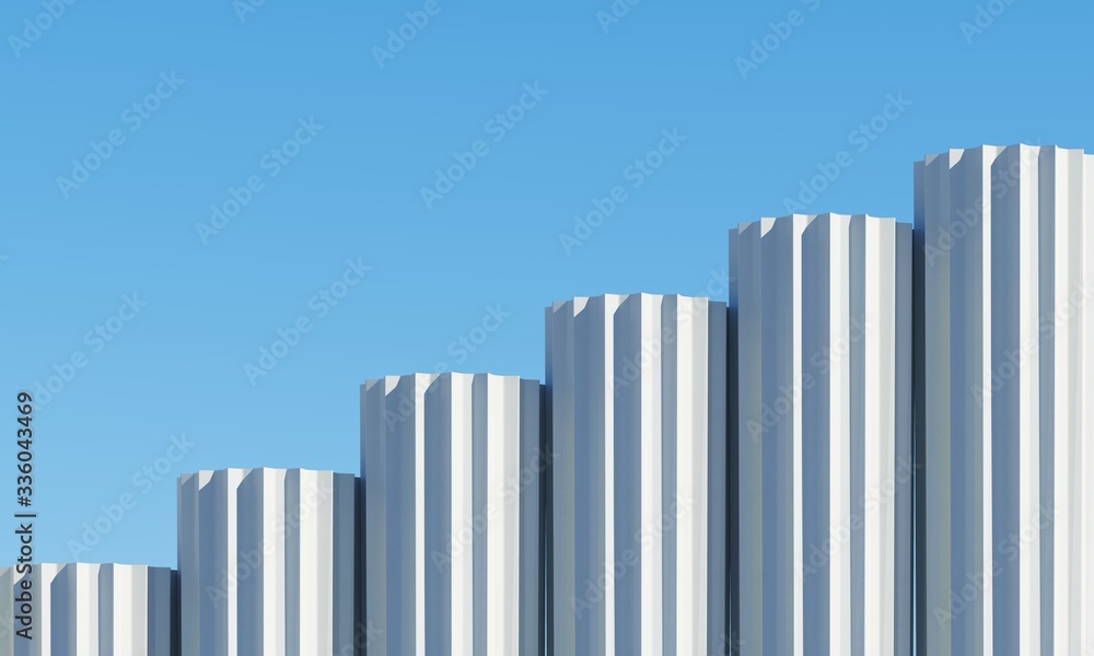 Poster concrete shape building with shadows on sky background. minimal architecture ideas concept. 3d rende