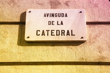 Barcelona street sign. Retro filtered colors.