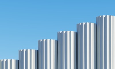 Concrete shape building with shadows on sky background. Minimal architecture Ideas concept. 3D Render.