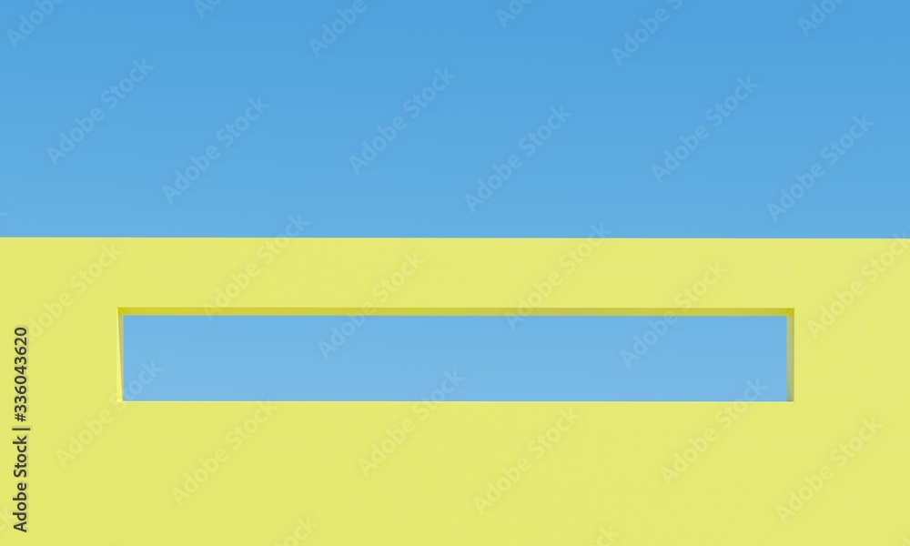 Poster yellow building with sky background. minimal architecture ideas concept. 3d render.