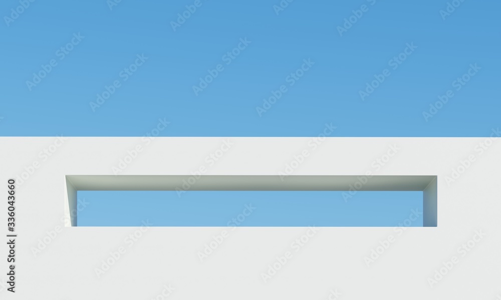 Aufkleber concrete building with sky background. minimal architecture ideas concept. 3d render.