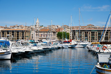 Fototapeta na wymiar Old port in Marseille, France. Provence on sunny day.