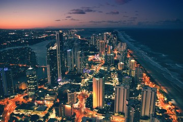 Fototapeta premium Australia - Gold Coast aerial view. Retro filtered color style.