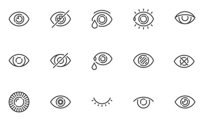 Eye Vector Line Icons. Vision, Eyesight, Visibility, Optometry. Editable Stroke. 48x48 Pixel Perfect.