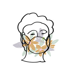 Vector illustration women with medical face mask. Novel coronavirus 2019-nCoV. I am in quarantine lettering phrase. Colored typography poster about virus pandemic.