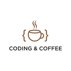coding and coffee logo design template vector