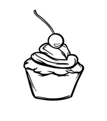 cupcake with cream and cherry dessert relish vector illustration isolate outline a sweets baking banner coloring object kitchen pastry shop