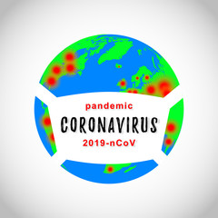 2019-aCoV. Map of coronavirus pandemic. Planet Earth in a medical mask. Coronavirus disease 2019 situation update worldwide coronavirus spread. Vector illustration.