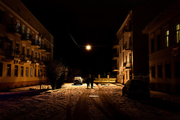 Yaroslavl, Volkova street / Russia - Dark night winter street in old town of Yaroslavl.
