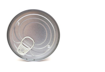 tin can without logo on a white background, closed tin can, food preservation, space for text, close-up