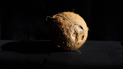Whole coconut on a black background
