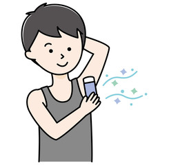 脇にデオドラントクリームのスティックを塗る男性