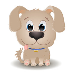 Vector cute beige dog with big eyes in cartoon style. Labrador Retriever Puppy. Flat character isolated on white