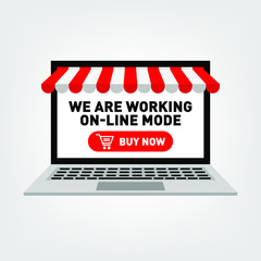 Online shopping. Online store. Laptop, showcase, design for the site. Vector illustration