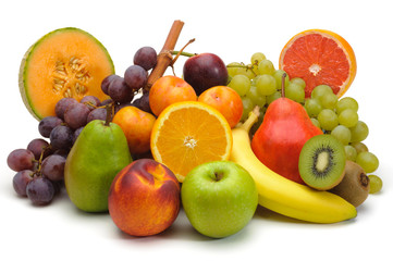 mixed fruit plate on white background