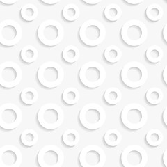 Circle seamless pattern white color. Monochrome rings background 3D. Elegant bubble pattern. Vector illustration circles. Repeating texture. Modern ornament. Design paper, wallpaper, textile, print.