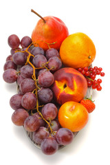 mixed fruit plate on white background