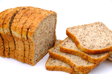 Fresh homemade baked bread and sliced bread isoalted on white background
