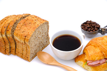 Breakfast served, croissants. Balanced diet.
