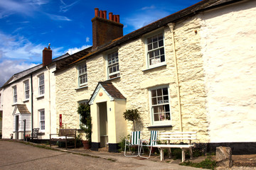 Charleston Town (England), UK - August 16, 2015: Houses in The historic 18th.century Charleston Town, Cornwall, England, United Kingdom.